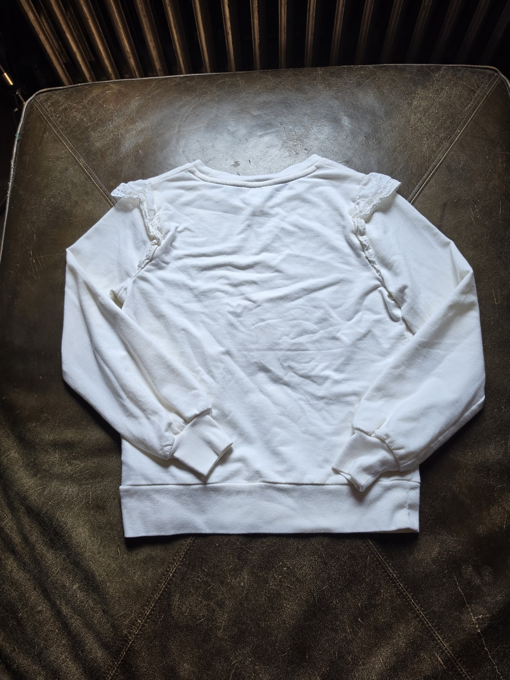 J. Crew White Long Sleeve Sweatshirt with Lace Shoulder Detail - Picture 3 of 4